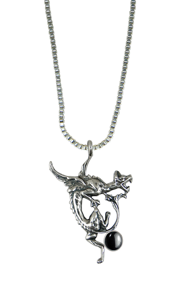 Sterling Silver Screaming Dragon Pendant With Hematite